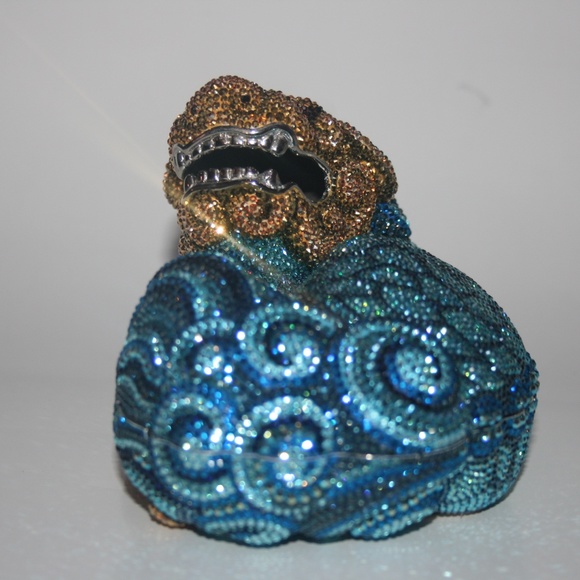 NIB Judith Leiber Foo Dog Blue Bag Clutch - Picture 5 of 8